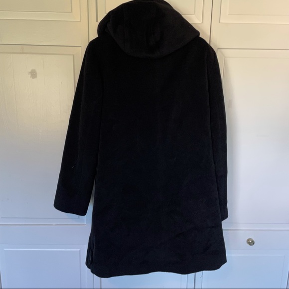 Calvin Klein Wool Angora Black Coat Jacket Hood Button Winter Warm Overcoat - Picture 6 of 8